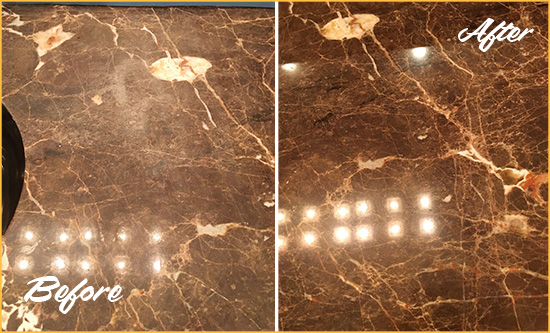 Before and After Picture of a Irving Marble Stone Countertop Polished to Eliminate Stains