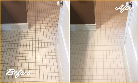Before and After Picture of a Justin Bathroom Floor Sealed to Protect Against Liquids and Foot Traffic