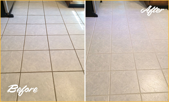 Before and After Picture of a McLendon Chisholm Kitchen Ceramic Floor Sealed to Protect From Dirt and Spills
