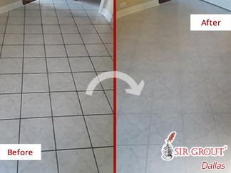 Before and After Image of a Floor After a Grout Cleaning in McKinney, TX