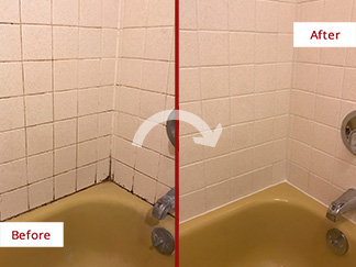 Tub-shower Before and After Our Caulking Services in Irving, TX