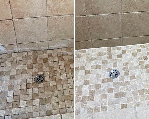 Ceramic Shower Before and After Our Grout Cleaning in Dallas, TX