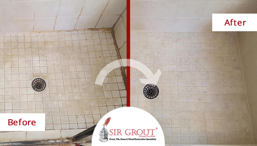Before and After Picture of a Grout Cleaning in Frisco, Texas