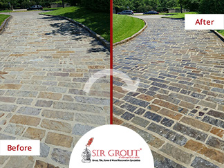 Before and After Picture of a Stone Sealing Service in Plano, TX
