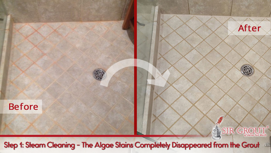 Before and After Picture of a Grout Cleaning in Dallas, TX
