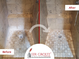 Before and After of This Natural Stone Shower in Dallas, Texas