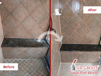 Before and after Picture of How This Shower restored Its Appealing Look Thanks to a Grout Cleaning Job in Dallas, TX