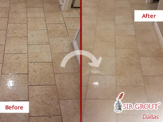 Before and After Picture of a Floor Stone Cleaning Service in Dallas, TX
