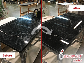 Before and after Picture of This Marble Table after a Stone Honing Job in Dallas