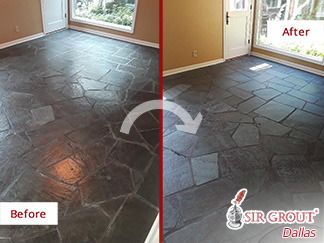 Before and after Picture of a Stone Cleaning Service in Dallas, TX