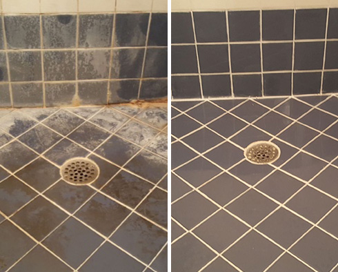 Before and After Picture of a Tile Cleaning Job in Dallas, TX