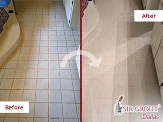 Before and After Picture of a Grout Cleaning Job in Dallas, TX