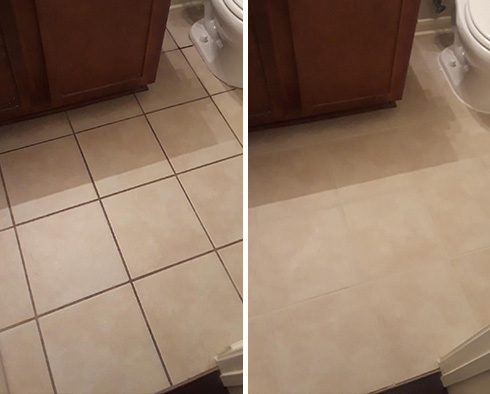 Bathroom Floor Before and After Grout Sealing in Dallas, TX