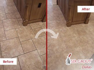Image of a Tile Floor Before and After a Grout Cleaning in Dallas,TX