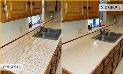 Picture of Tile Countertop Before and After Grout Cleaning