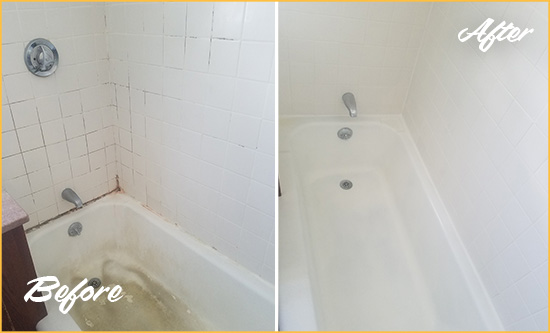 Before and After Picture of a Hurst Bathtub Caulked to Repair Cracks