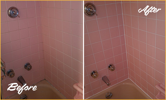 Before and After Picture of a The Colony Bathtub Caulked to Eliminate Mold