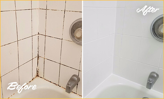 Before and After Picture of a Fate Tub Caulked to Remove and Avoid Mold