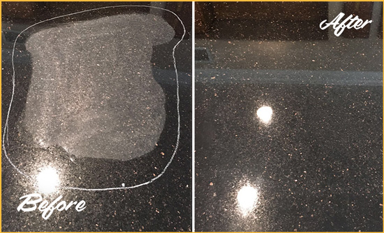 Before and After Picture of a Combine Granite Stone Countertop Polished to Remove Scratches