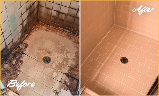 Before and After Picture of a Pelican Bay Hard Surface Restoration Service on a Tile Bathroom to Repair Water Damage
