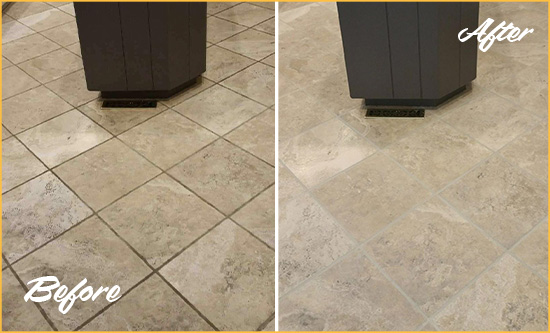 Before and After Picture of a Sansom Park Kitchen Floor Grout Sealed to Remove Stains