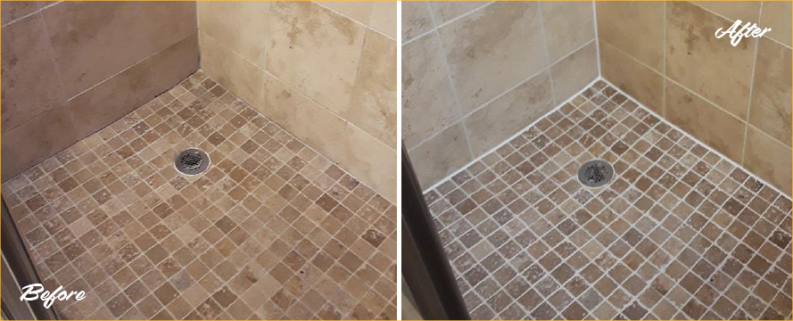 Before and After Image of a Shower After a Superb Grout Sealing in Dallas, TX