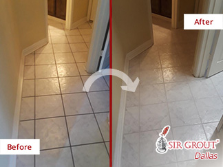 Picture of a Floor Before and After a Grout Sealing in Dallas, TX