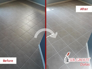 Floor Before and After a Grout Recoloring in Grapevine, TX 