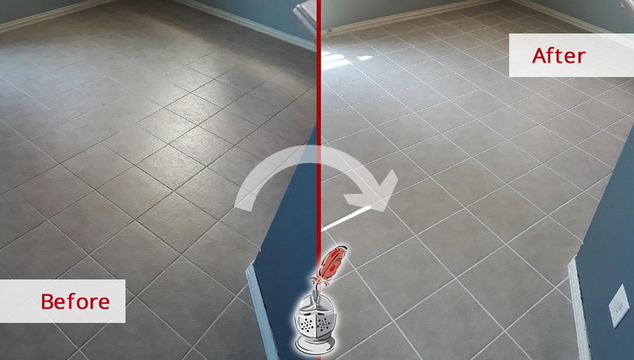 Floor Before and After a Professional Grout Recoloring in Grapevine, TX