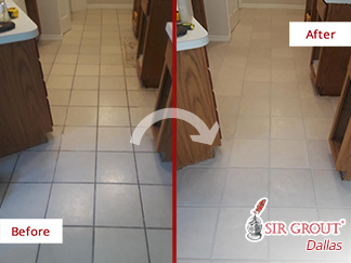 Image of a Floor Before and After a Grout Cleaning in Dallas, TX