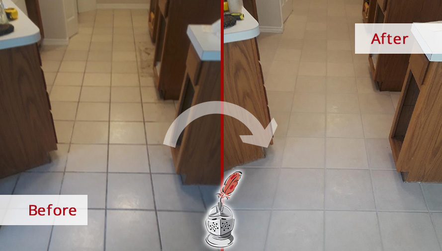 Image of a Floor Before and After a Professional Grout Cleaning in Dallas, TX