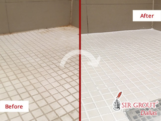 Shower Floor Before and After a Tile Cleaning in Dallas