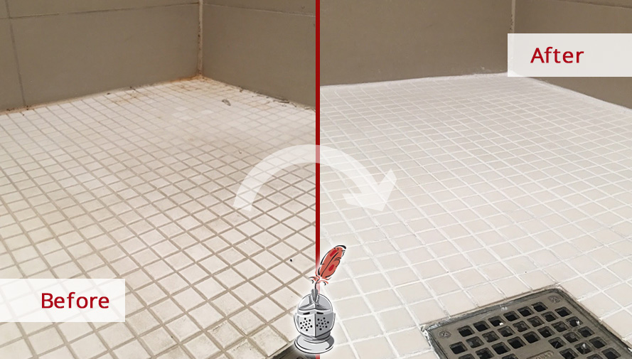 Shower Floor Before and After a Tile Cleaning in Dallas