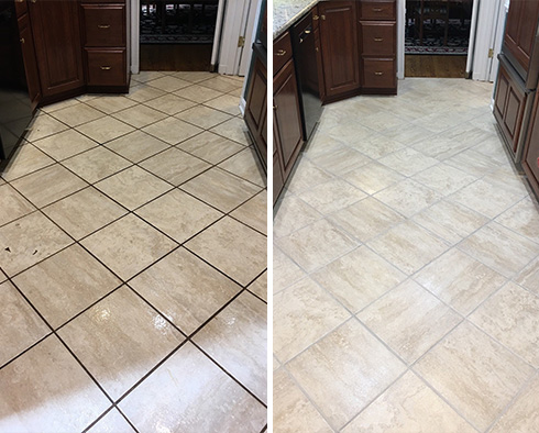 Floor Before and After a Tile Cleaning in Fort Dallas, TX