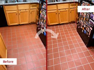 Kitchen Floor Before and After a Service from Our Tile and Grout Cleaners in Fort Worth in Fort Worth