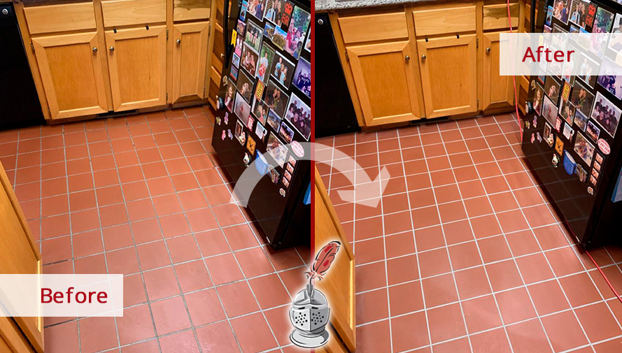 Kitchen Floor Before and After a Service from Our Tile and Grout Cleaners in Fort Worth in Fort Worth