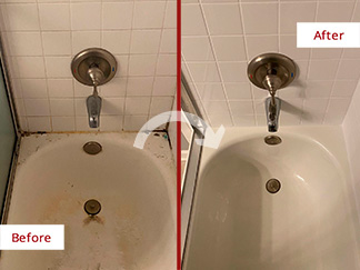 Tub Before and After Our Caulking Services in Irving, TX
