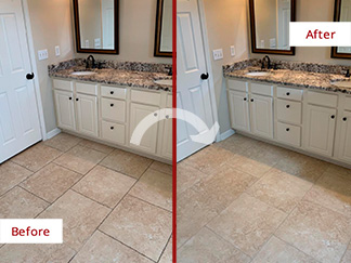 Bathroom Floor Before and After Our Grout Cleaning in Plano, TX