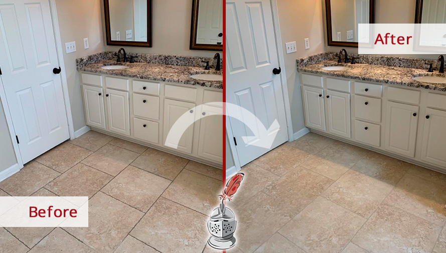 Bathroom Floor Before and After Our Grout Cleaning in Plano, TX