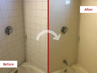 Shower Before and After a Grout Cleaning in Dallas, TX 