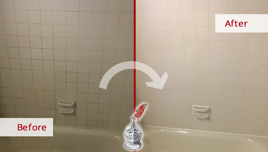 Shower Before and After a Remarkable Grout Cleaning in Dallas, TX 