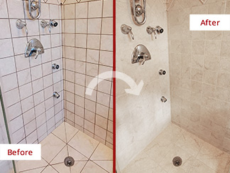 Shower Before and After a Grout Cleaning in Fort Worth, TX