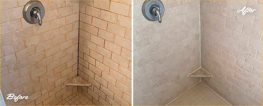 Shower Before and After a Remarkable Grout Sealing in Keller, TX