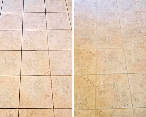Kitchen Floor Before and After a Tile Cleaning in Dallas