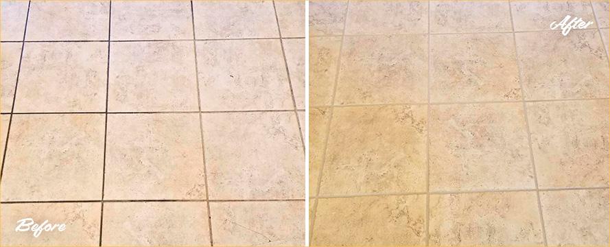 Kitchen Floor Before and After a Tile Cleaning in Dallas