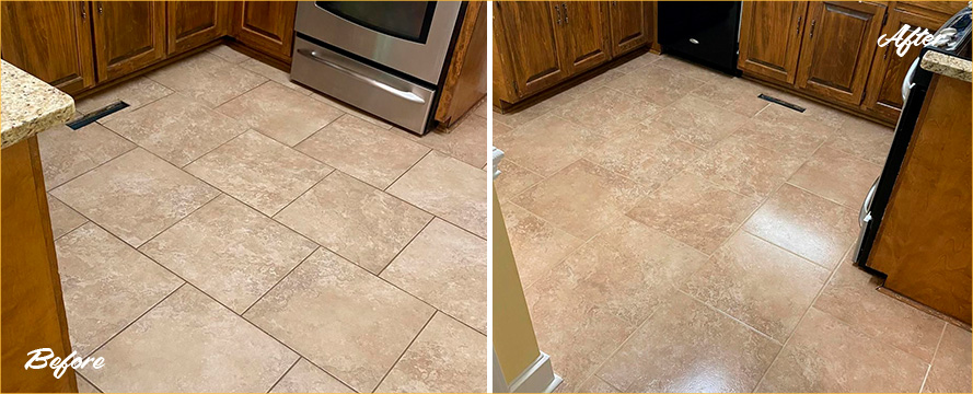 Kitchen Floor Before and After a Tile Cleaning in Dallas, TX