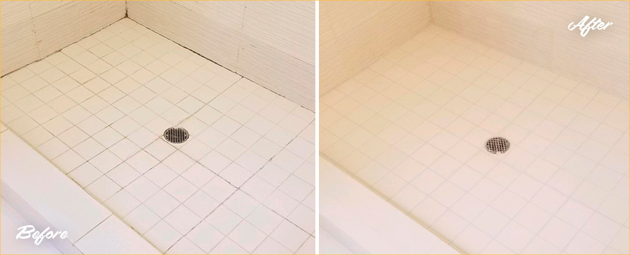Shower Before and After Our Tile and Grout Cleaners in Dallas, TX