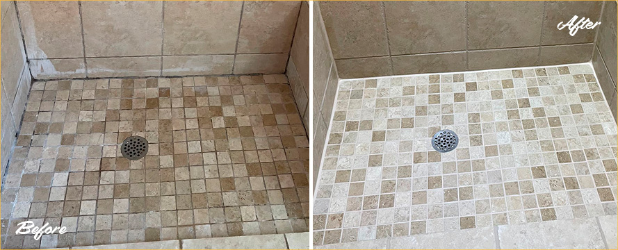 Ceramic Shower Before and After Our Grout Cleaning in Dallas, TX