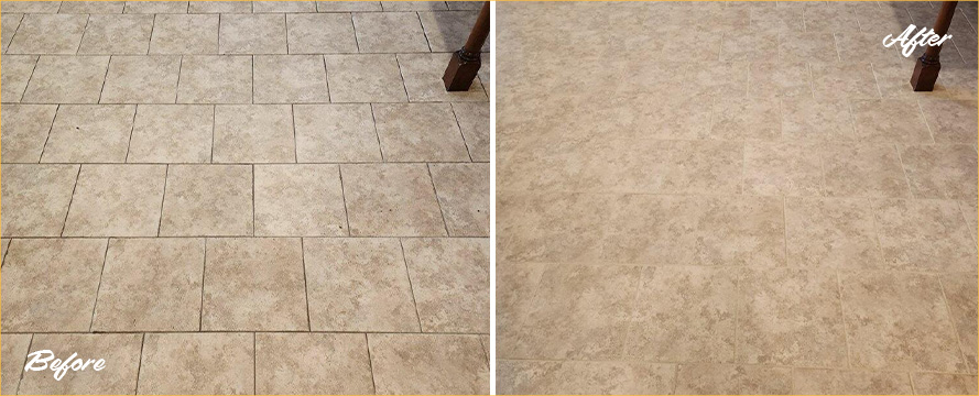 Floor Before and After a Grout Recoloring in Fort Worth