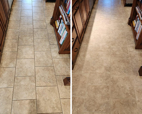 Tile Floor Before and After a Grout Recoloring in Fort Worth